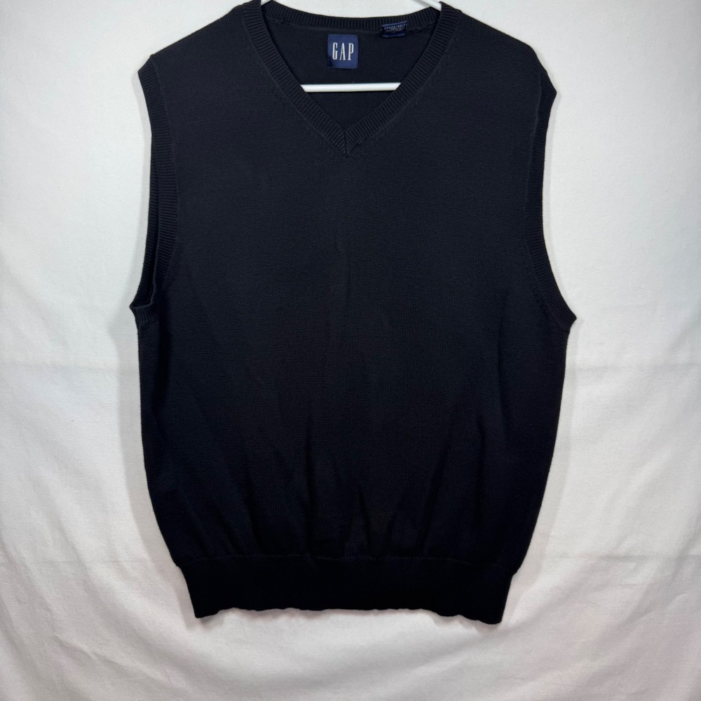 GAP Mens Vest Sweater Sleeveless V‎ Neck Cotton Knit Layering Casual Black L